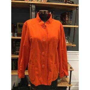 Orange, Blazer, Closed Neck, Standing Collar, Long Sleeve, Side Pockets, Four